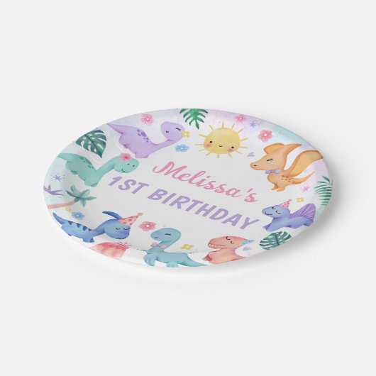 Dinosaur Birthday Party Pappteller (Schrägansicht)