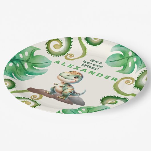 Dinosaur Birthday Party Pappteller (Schrägansicht)