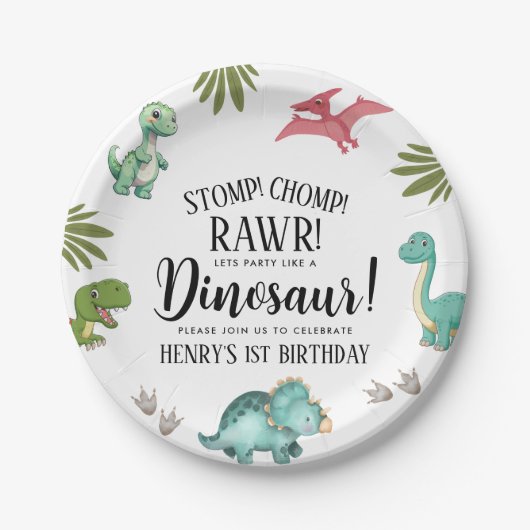 Dinosaur Birthday Party Pappteller (Vorderseite)