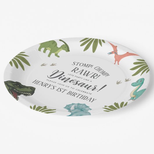Dinosaur Birthday Party Pappteller (Schrägansicht)
