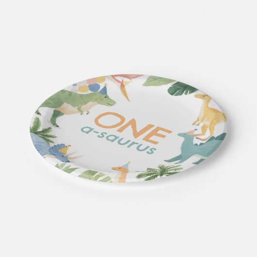 Dinosaur Birthday Party Pappteller (Schrägansicht)