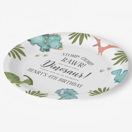 Dinosaur Birthday Party Pappteller (Schrägansicht)