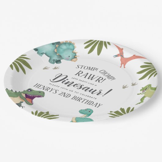 Dinosaur Birthday Party Pappteller (Schrägansicht)