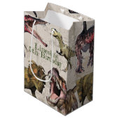 Dinosaur Birthday Party Personalisiert T-Rex Mittlere Geschenktüte (Vorderseite Schrägansicht)