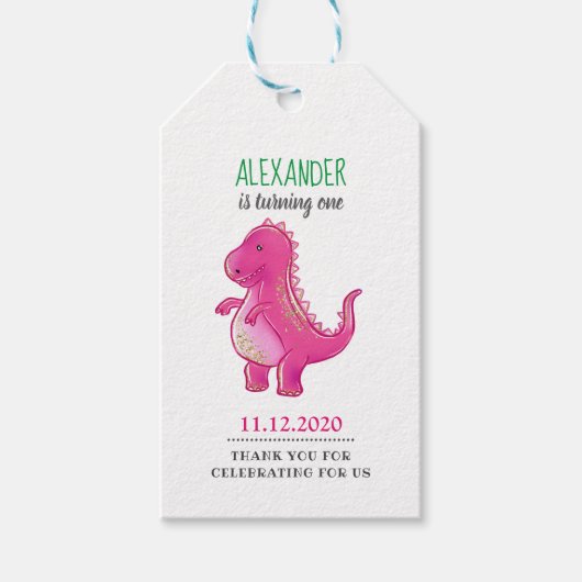 Dinosaur Birthday Party | Pink Trex Dino Vielen Da Geschenkanhänger (Vorderseite)