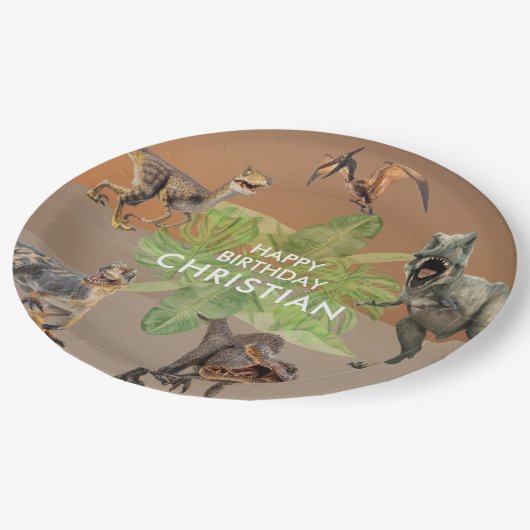 Dinosaur Birthday Party T Rex Pappteller (Schrägansicht)