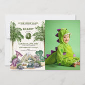Dinosaur Birthday Party T-rex Wasserfarbe Foto Einladung (Vorderseite)