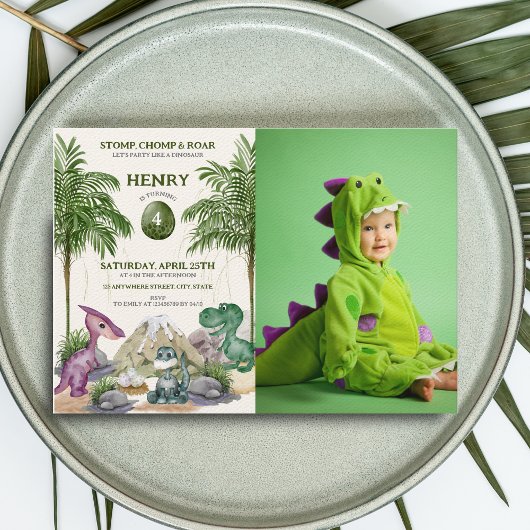 Dinosaur Birthday Party T-rex Wasserfarbe Foto Einladung