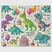 Dinosaur Birthday Party Wrapping Paper Geschenkpapier (Flach)