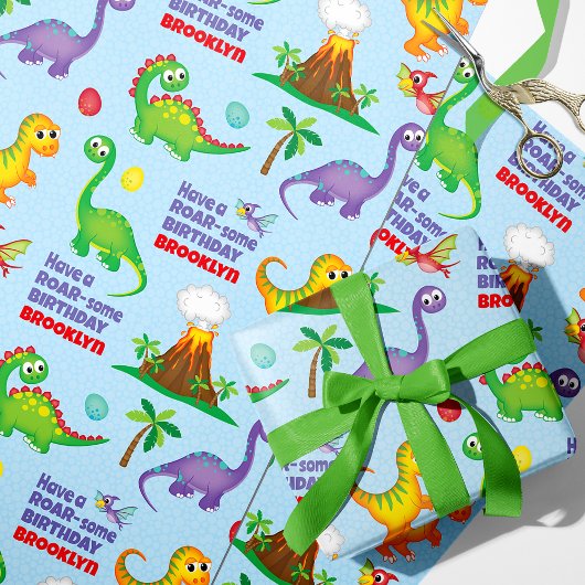Dinosaur Birthday Personalisiert Geschenkpapier