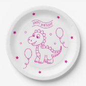 dinosaur birthday pink and white pappteller (Vorderseite)