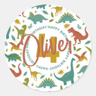 Dinosaur Birthday Runder Aufkleber