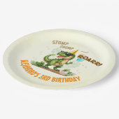 Dinosaur Birthday - Stomp Chomp Roar T-Rex Birthda Pappteller (Schrägansicht)