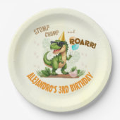 Dinosaur Birthday - Stomp Chomp Roar T-Rex Birthda Pappteller (Vorderseite)
