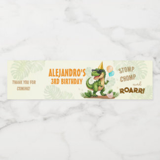 Dinosaur Birthday - Stomp Chomp Roar T-Rex Birthda Wasserflaschenetikett