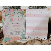 Dinosaur Birthday Three Rex Einladung Girl Dino