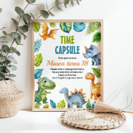 Dinosaur Birthday Time Kapsel Zeichen Poster