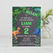 Dinosaur Birthday Trex Jurassic Chalkboard Party Einladung (Stehend Vorderseite)