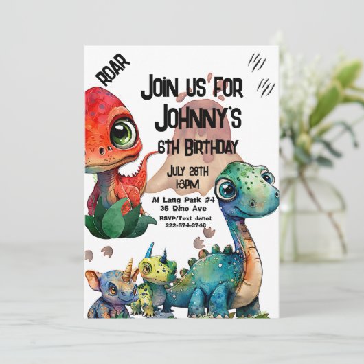 Dinosaur Birthday, Vulkan Einladung (Stehend Vorderseite)