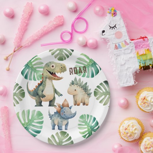 Dinosaur Birthday Watercolor Pappteller (Party)