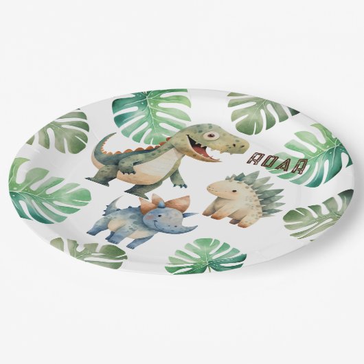 Dinosaur Birthday Watercolor Pappteller (Schrägansicht)