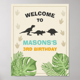 Dinosaur Birthday Welcome Sign Boy Blätter Party Poster