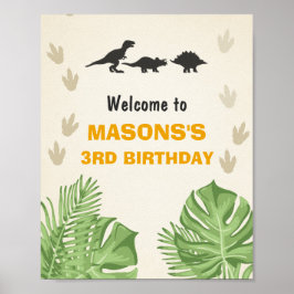 Dinosaur Birthday Welcome Sign Boy Blätter Party Poster