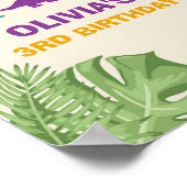 Dinosaur Birthday Welcome Sign Girl Blätter Party Poster (Ecke)