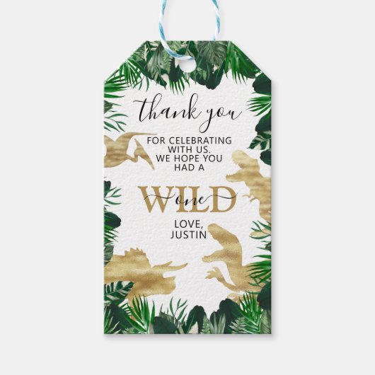 Dinosaur Birthday Wild one Gevor Danke Theme Geschenkanhänger (Vorderseite)