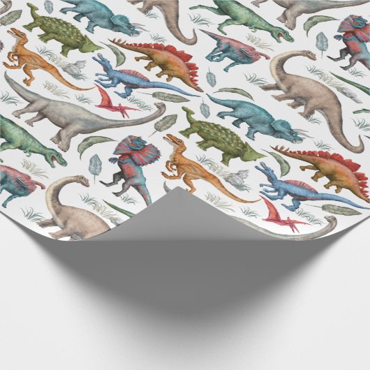 Dinosaur Birthday Wrapping Paper Geschenkpapier (Ecke)