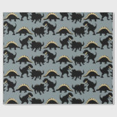 Dinosaur Birthday Wrapping Paper Gold Geschenkpapier (Flach)