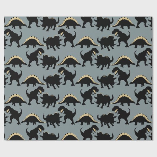 Dinosaur Birthday Wrapping Paper Gold Geschenkpapier (Flach)
