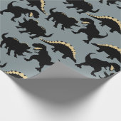 Dinosaur Birthday Wrapping Paper Gold Geschenkpapier (Ecke)