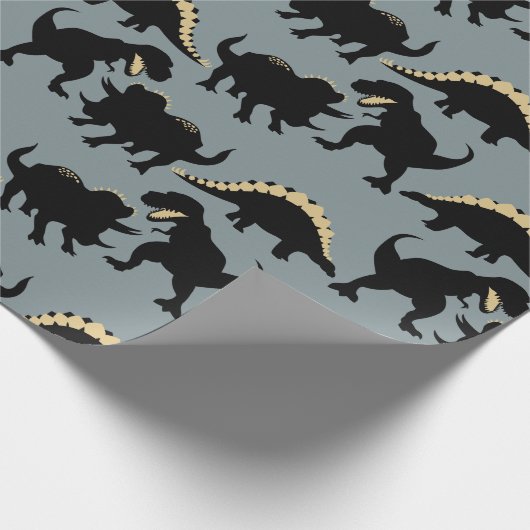 Dinosaur Birthday Wrapping Paper Gold Geschenkpapier (Ecke)