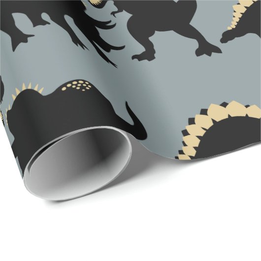 Dinosaur Birthday Wrapping Paper Gold Geschenkpapier (Rolleneckpunkt)