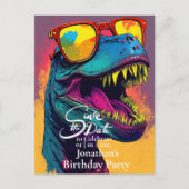 Dinosaur Blau T-Rex Datum speichern Postkarte (Vorderseite)