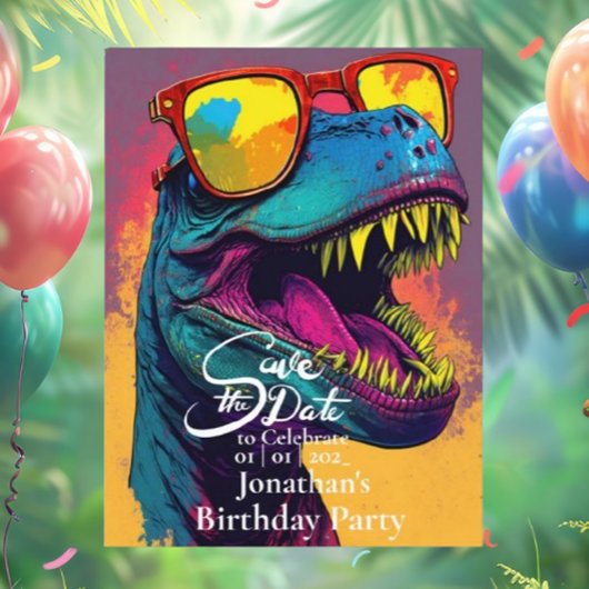Dinosaur Blau T-Rex Datum speichern Postkarte