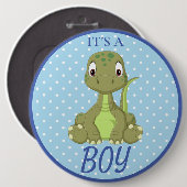 Dinosaur Blue Baby Dusche T Rex Button (Vorne & Hinten)