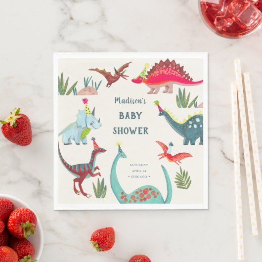 Dinosaur blue baby shower party serviette (Beispiel)