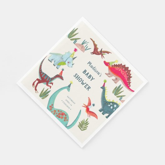 Dinosaur blue baby shower party serviette (Ecke)