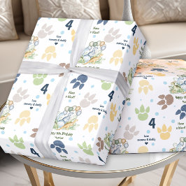 Dinosaur Blue Green Boy Geburtsname Text Geschenkpapier