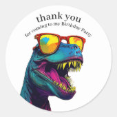 Dinosaur Blue Happy Birthday Vielen Dank Runder Aufkleber (Vorderseite)