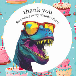 Dinosaur Blue Happy Birthday Vielen Dank Runder Aufkleber