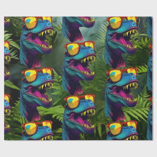 Dinosaur Blue Jungle T Rex Jurassic Cool Geschenkpapier (Flach)