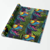 Dinosaur Blue Jungle T Rex Jurassic Cool Geschenkpapier (Ungerollt)