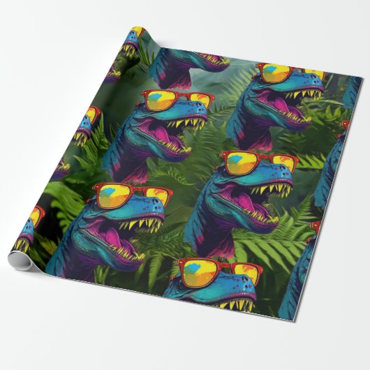 Dinosaur Blue Jungle T Rex Jurassic Cool Geschenkpapier (Ungerollt)