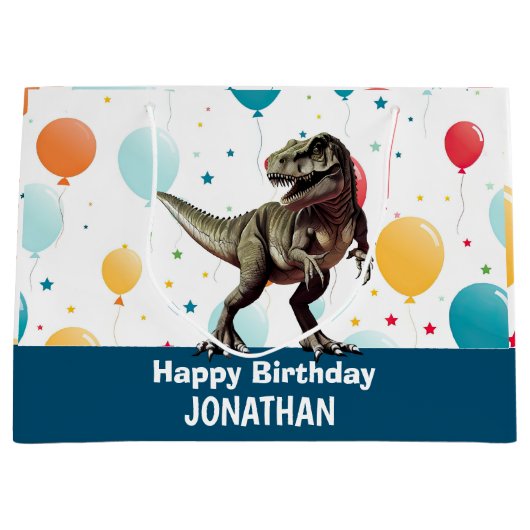Dinosaur Blue Party Balloons Große Geschenktüte (Vorderseite)
