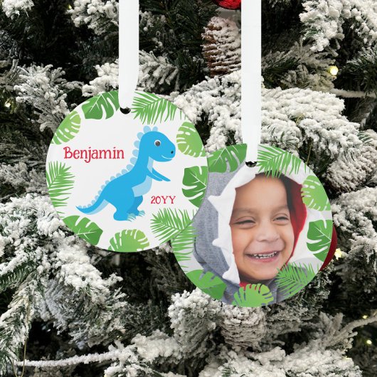 Dinosaur Blue T-Rex Foto Keepake Weihnachten Ornament