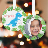 Dinosaur Blue T-Rex Foto Keepake Weihnachten Ornament