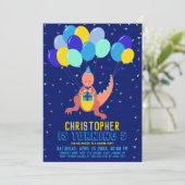 Dinosaur Blue Yellow Balloon Confetti Boy Birthday Einladung (Stehend Vorderseite)